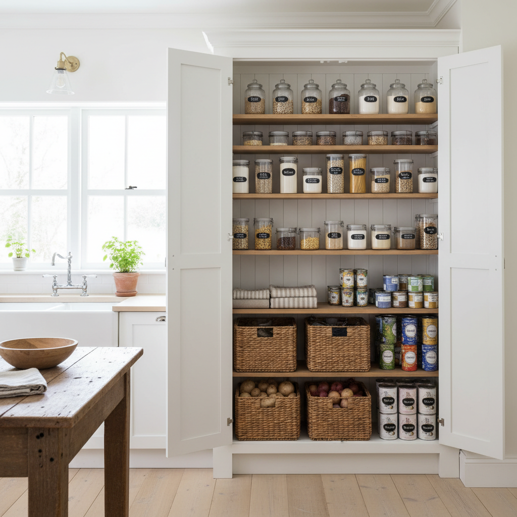 Your First Month With a Farmhouse Kitchen Pantry Cabinet: What a Normal Setup Looks Like — and What Clutter Signs to Fix