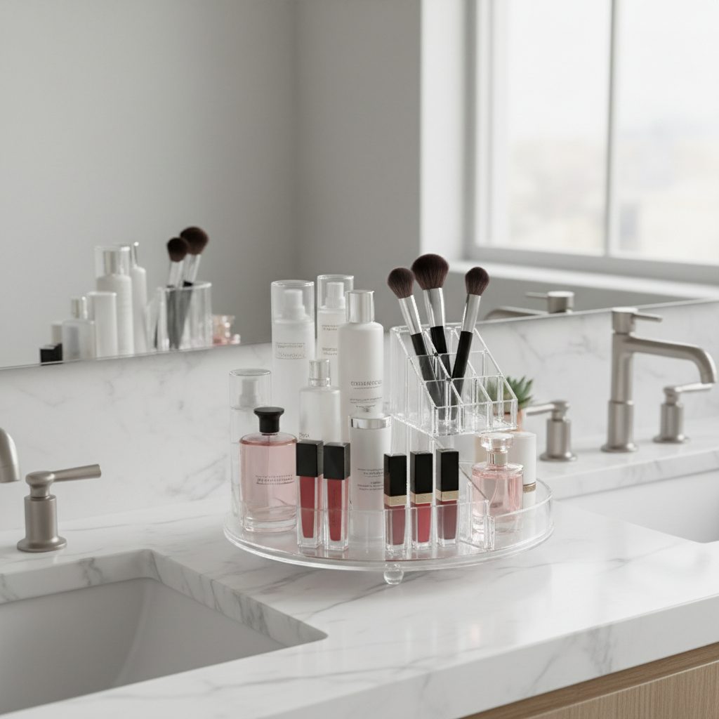 Experienced Organizers Spend on the Rotating Base and Skip the Fancy Drawer Inserts in 360 Rotating Makeup Organizer Bathroom Vanity Counter Setups