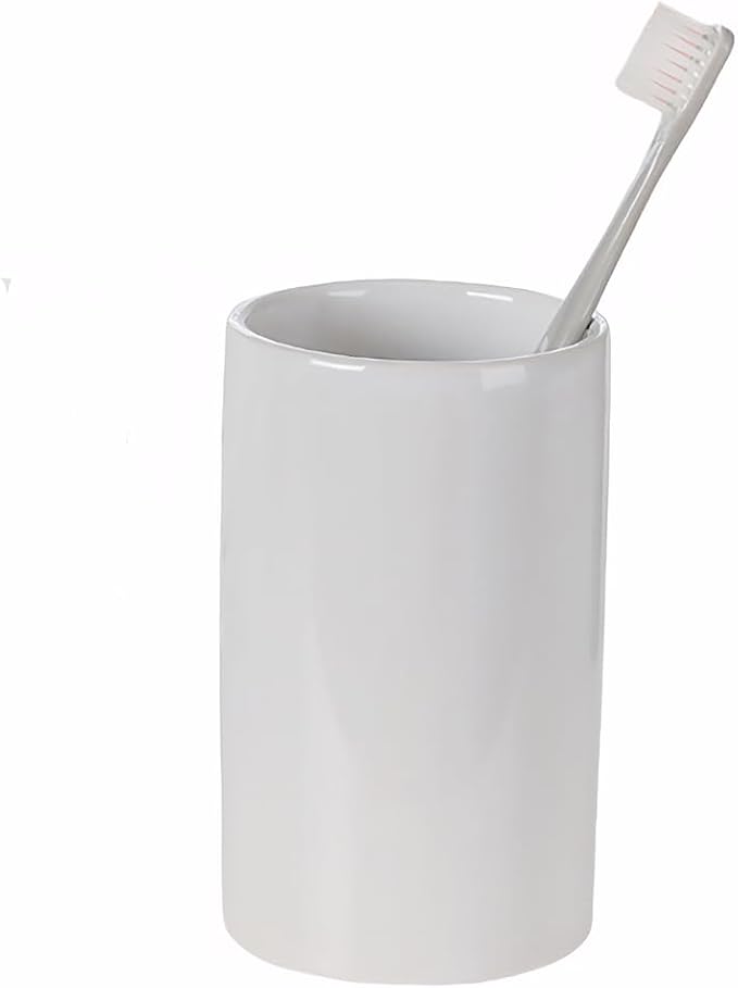White Toothbrush Holder, Ceramic Bathroom Tumbler Cups, Toothbrush Cup by AHUDKKY