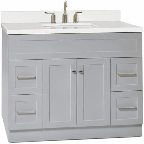 ARIEL Hamlet 43 Inch Single Sink Bathroom Vanity in Gray, 1.5" Edge Quartz Top - Image 10
