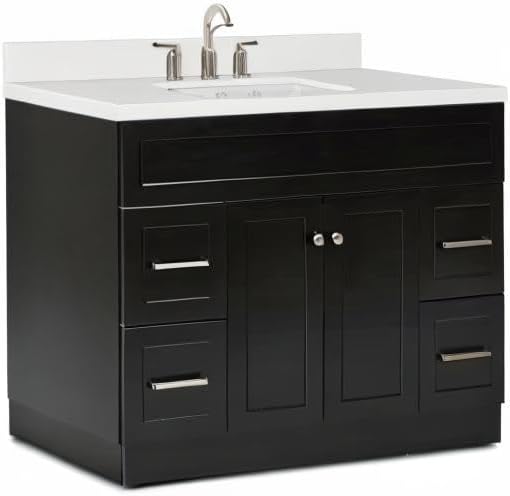 ARIEL Hamlet 43 Inch Single Sink Bathroom Vanity in Black, 1.5" Edge Quartz Top - Image 10