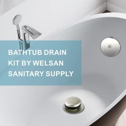 Brushed Nickel Bathtub Drain Tip-Toe Single Hole, Welsan Tub Drain Trim Set - Image 2