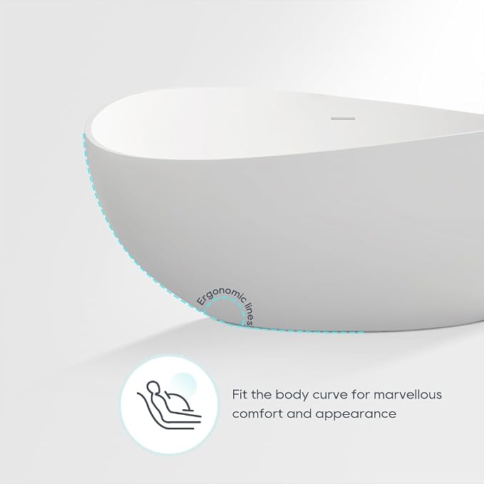 SJ STAR&JANE 63" x 38" Solid Surface Freestanding Bathtub, Oval Soaking Tub - Image 9