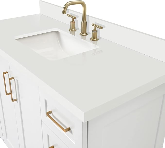 ARIEL 49" White Bathroom Vanity, 1.5" Edge Pure White Quartz Countertop & Splash - Image 5