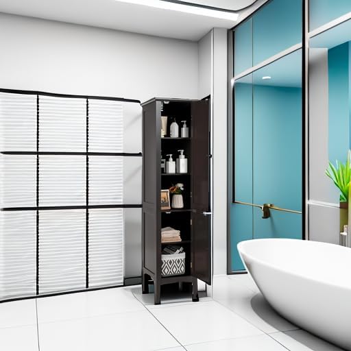COSTWAY Tall Bathroom Storage Cabinet, 5-Tier Freestanding Linen Tower Cabinet - Image 6