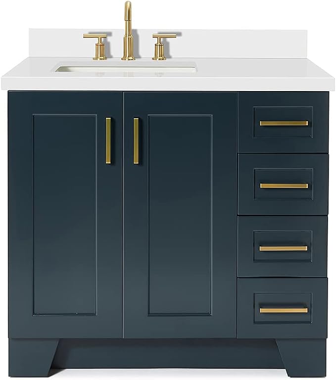 ARIEL 37" Midnight Blue Bathroom Vanity 1.5" Edge Pure White Quartz Countertop - Image 10