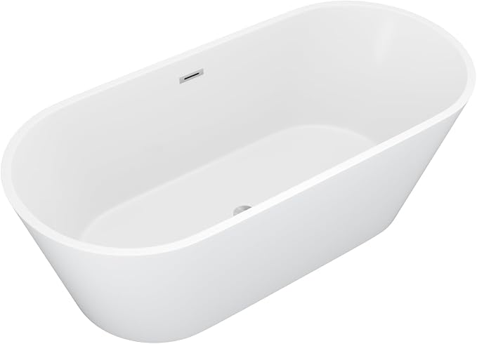 67 Inch Freestanding Acrylic Soaking Tub White Roll Top Bathtub - Image 9