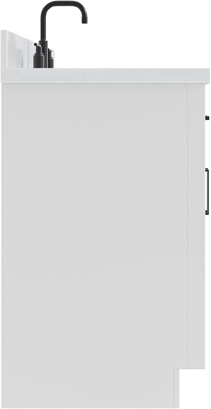 ARIEL Hepburn 66" White Bathroom Vanity, 1.5" Edge Carrara Quartz Countertop & - Image 7