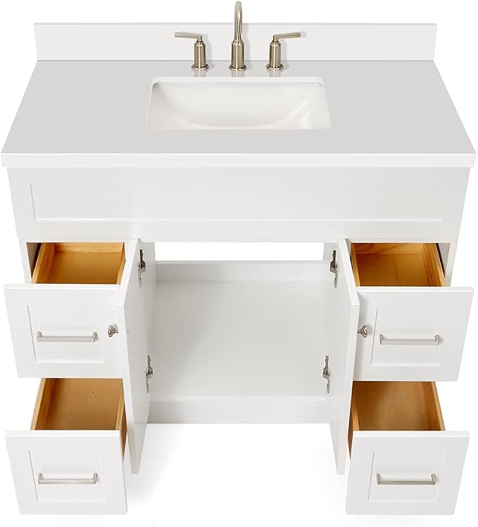 ARIEL Hamlet 43 Inch Single Sink Bathroom Vanity in White, 1.5" Edge Quartz Top - Image 6