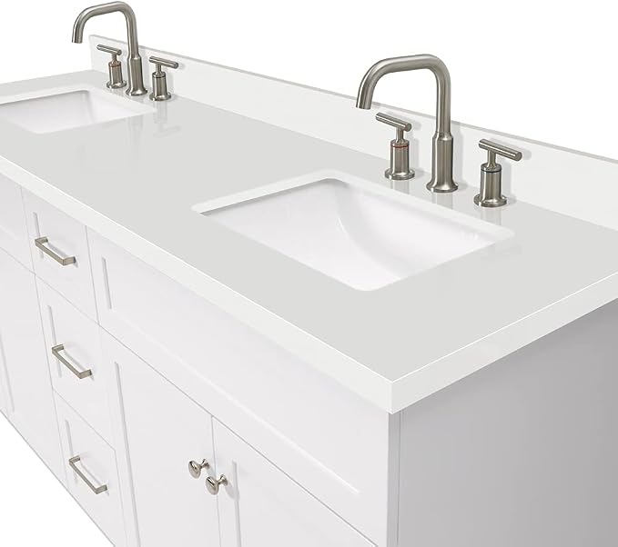 ARIEL 73" White Double Vanity 1.5" Edge Pure White Quartz Countertop & Splash - Image 6