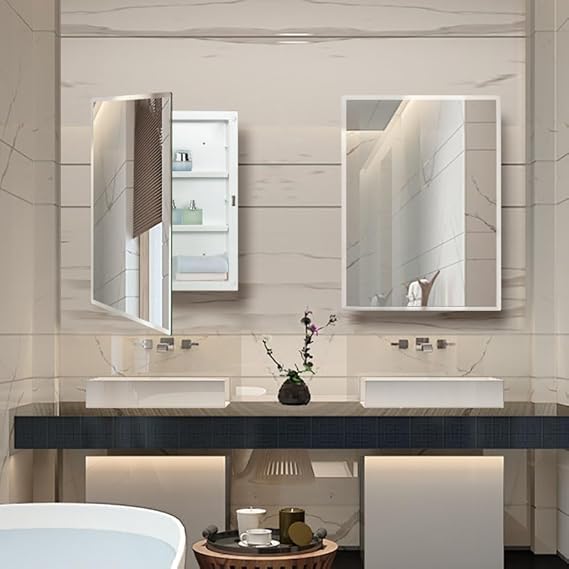 Plastic Bathroom Medicine Mirror Cabinet 16 x 22 inch, Surface and Recessed - Image 9