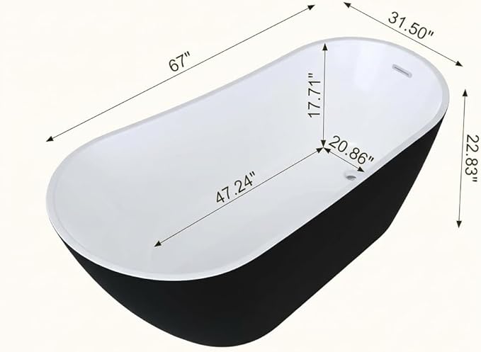 67 Inch Acrylic Freestanding Bathtub, Acrylic Soaking Bathtub - Image 2