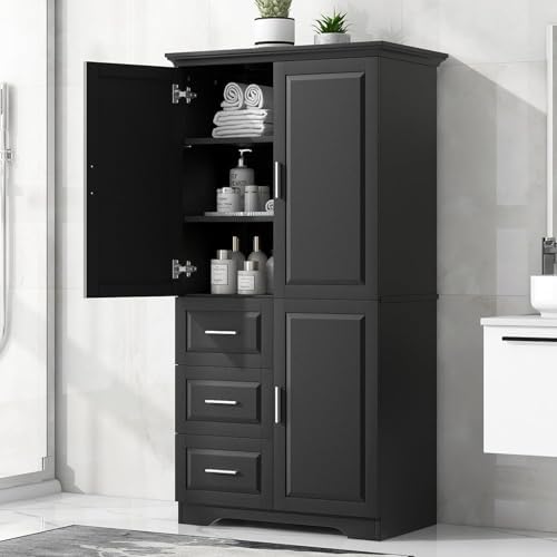 Tall Wide Storage Cabinet with 3 Doors, 3 Drawers, and Adjustable Shelves by Virubi