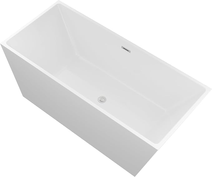 Logmey 67 Inch Bathtub White Acrylic Freestanding Rectangle Deep Soaking Tub - Image 2