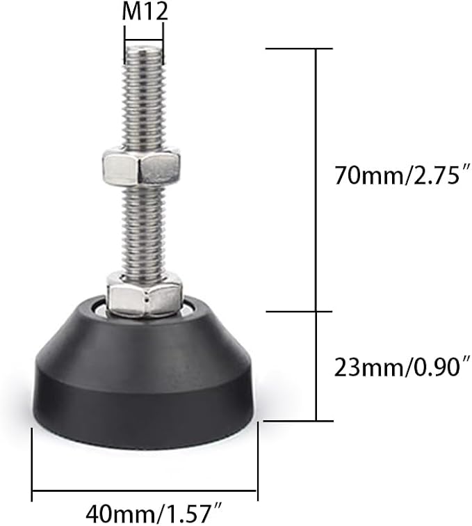 Adjustable Leveling Foot, Small Equipment Foot, Base Diameter 40mm, Thread M12 - Image 2