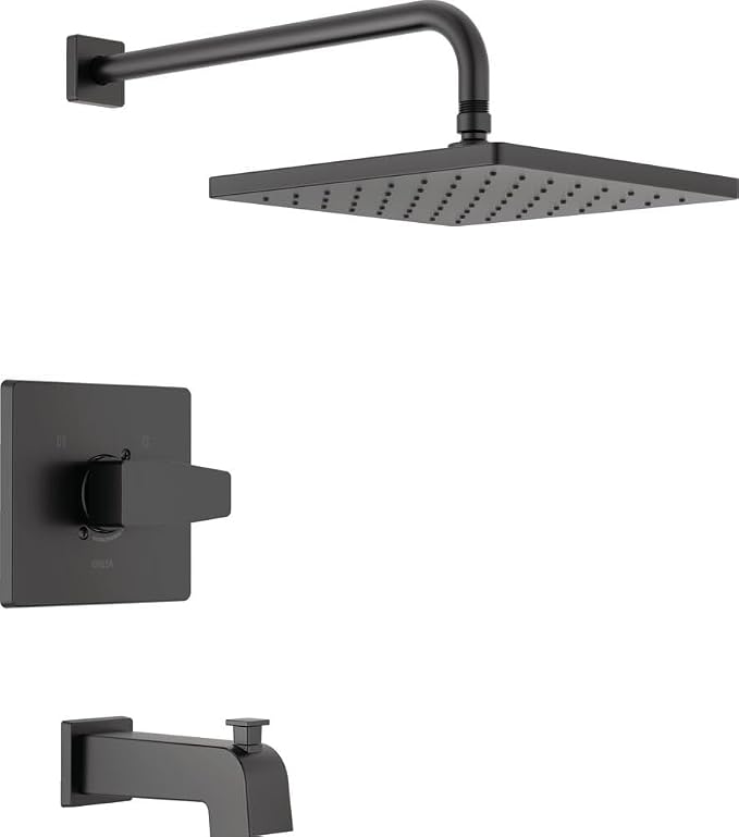 Delta Faucet Modern Raincan Square Single-Function Tub and Shower Trim Kit Black by DeltaFaucet