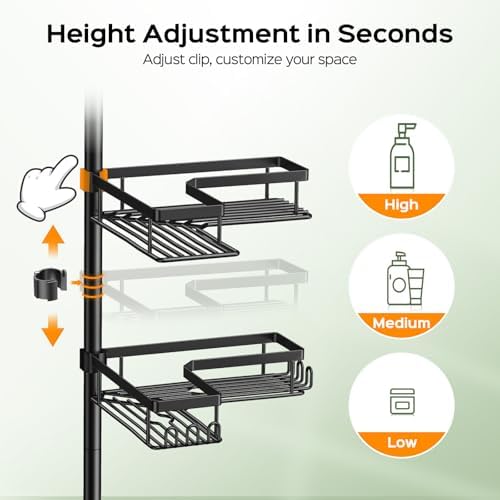 HAMITOR Shower Caddy Tension Pole: 4-Tier Corner Rustproof Bathroom Organizer - Image 4