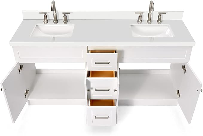 ARIEL 73" White Double Vanity 1.5" Edge Pure White Quartz Countertop & Splash - Image 5
