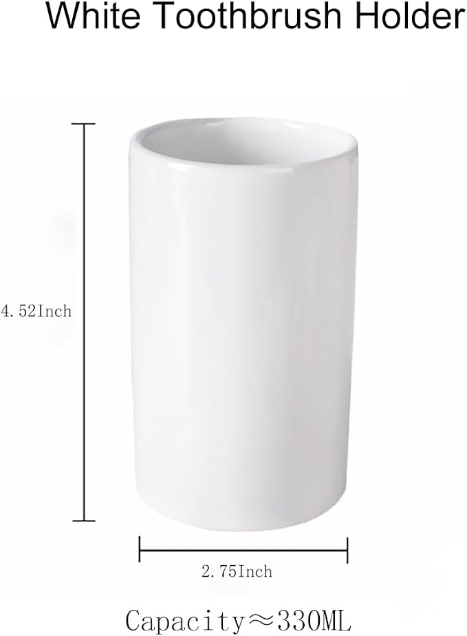 White Toothbrush Holder, Ceramic Bathroom Tumbler Cups, Toothbrush Cup - Image 7