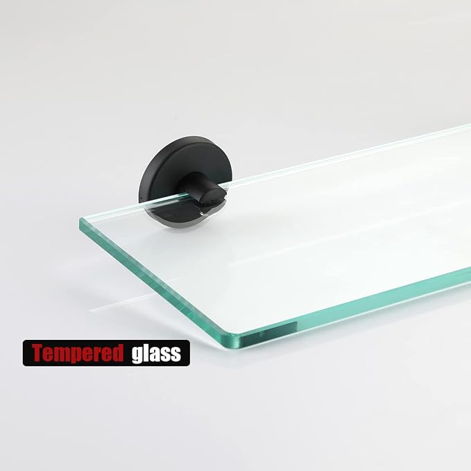 JQK Bathroom Glass Shelf Black, Tempered Glass Shower Storage 30 by 5 inches - Image 7