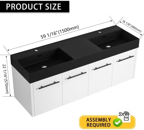 60” Wall Mounted Bathroom Vanity, Bathroom Cabinet - Image 2