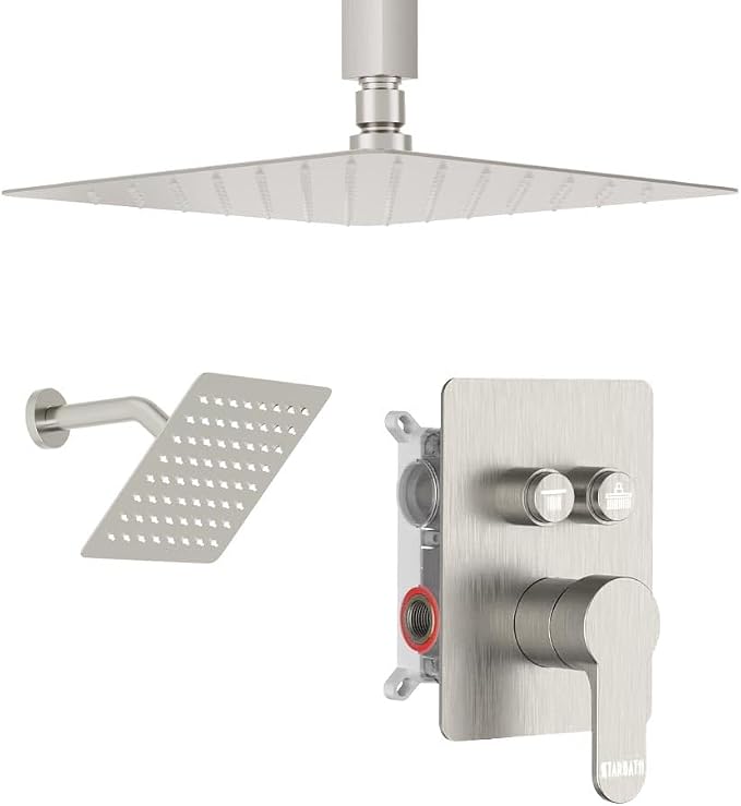 Shower Faucets Sets Shower System Brushed Nickel, STARBATH 12" Ceiling Mount by STARBATH