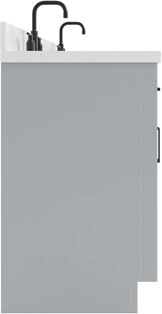 ARIEL Hepburn 72" Grey Double Vanity, 1.5" Edge Carrara Quartz Countertop & - Image 7