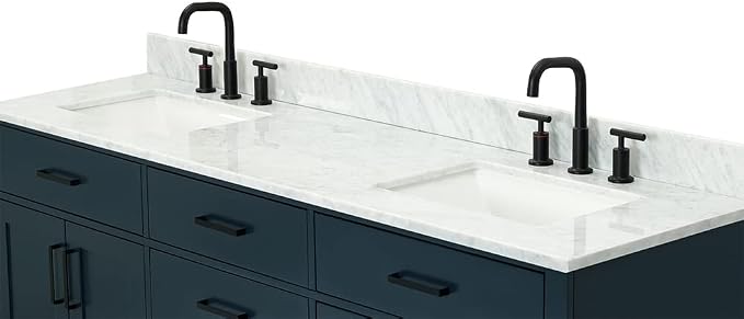 ARIEL Double Bathroom Vanity 73" Midnight Blue, Italian Carrara Marble - Image 9