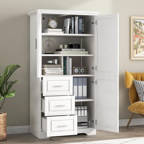 Tall Wide Storage Cabinet with 3 Doors, 3 Drawers, and Adjustable Shelves by Virubi