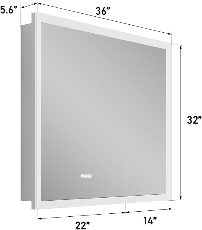 WELLFOR 36 x 32 Inch LED Medicine Cabinet - Image 2