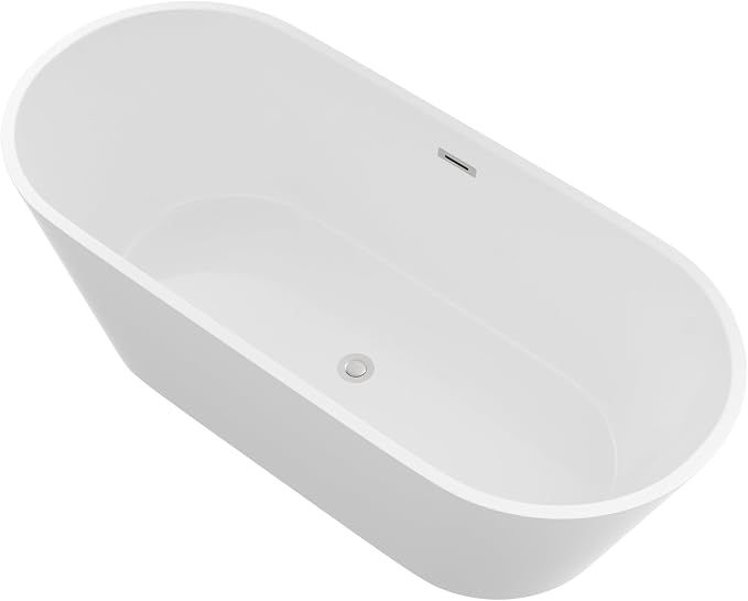 Logmey 63" White Acrylic Freestanding Bathtub Oval Shape Soaking Tub - Image 2