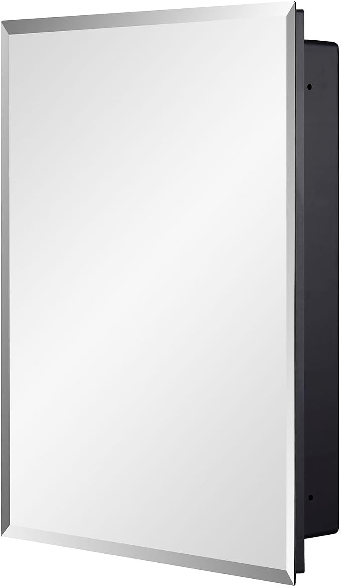 Black Plastic Bathroom Medicine Mirror Cabinet Beveled Edge, 16 x 20 inch - Image 9