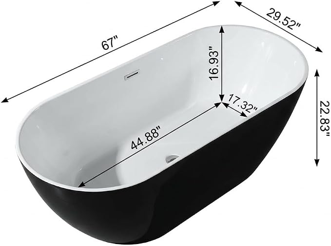67 Inch Acrylic Freestanding Bathtub, Acrylic Soaking Bathtub - Image 2