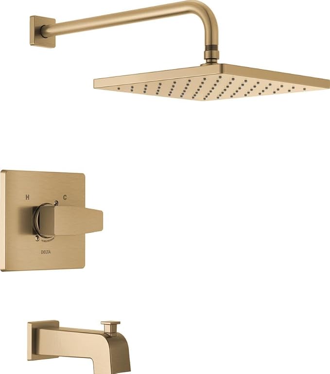 Delta Faucet Modern Raincan Square Single-Function Tub and Shower Trim Kit Gold by DeltaFaucet
