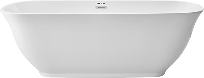 VEVOR Acrylic Freestanding Bathtub, 67 Inch Contemporary Soaking White Tub - Image 9