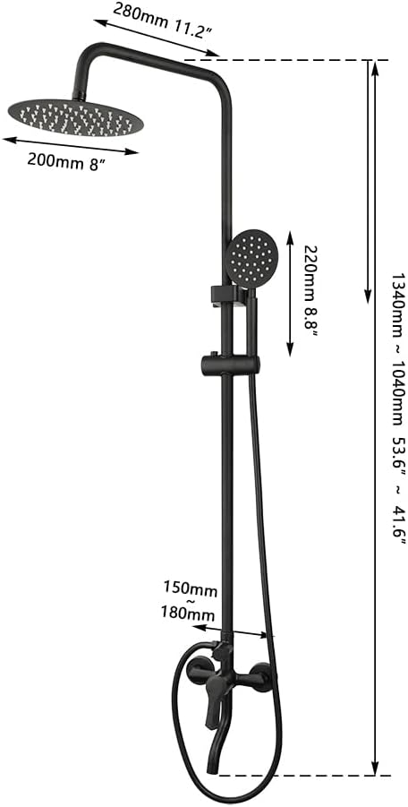 Exposed Shower System 8 Inch Rainfall Shower Head Matte Black Outdoor Shower - Image 2