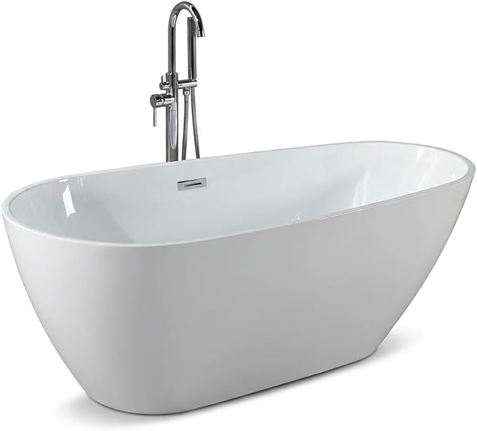 67" Deep Soaking Bathtub, Non-Slip Acrylic Tub by Garvee