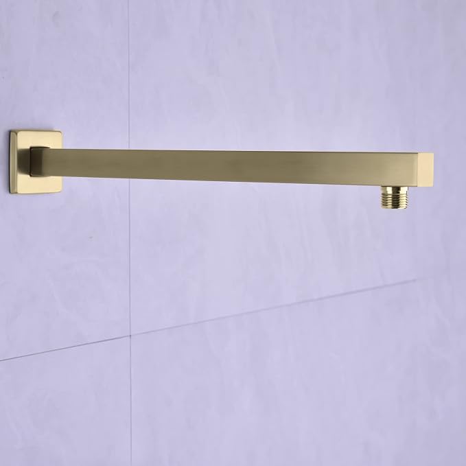 Square Shower Arm with Flange in Brushed Brass 16 Inch Wall Mounted Rainfall - Image 2