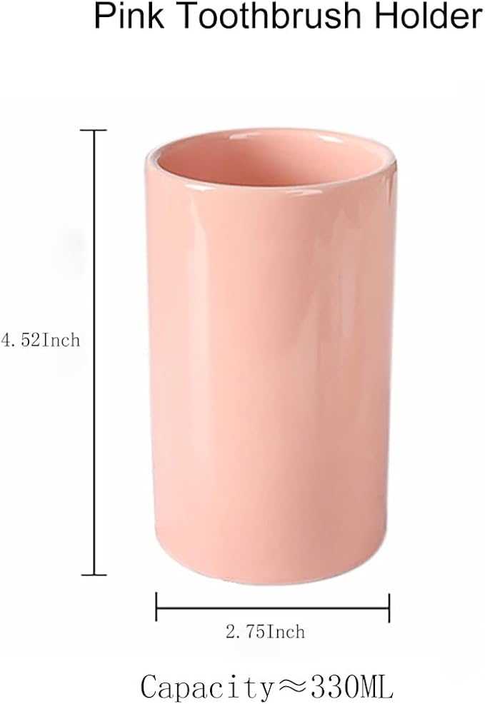 Pink Toothbrush Holder, Ceramic Bathroom Tumbler Cups, Toothbrush Cup, Bathroom - Image 6