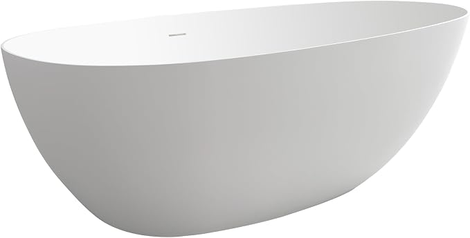 67" Stone Resin Freestanding Bathtub, Oval Solid Surface Bathroom Freestanding - Image 9