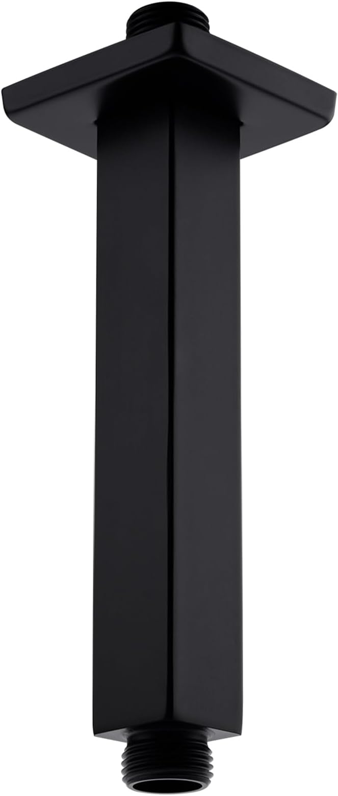 BESTILL 6 Inch Matte Black Ceiling Mount Shower Arm and Flange, Square Rain by BESTILL
