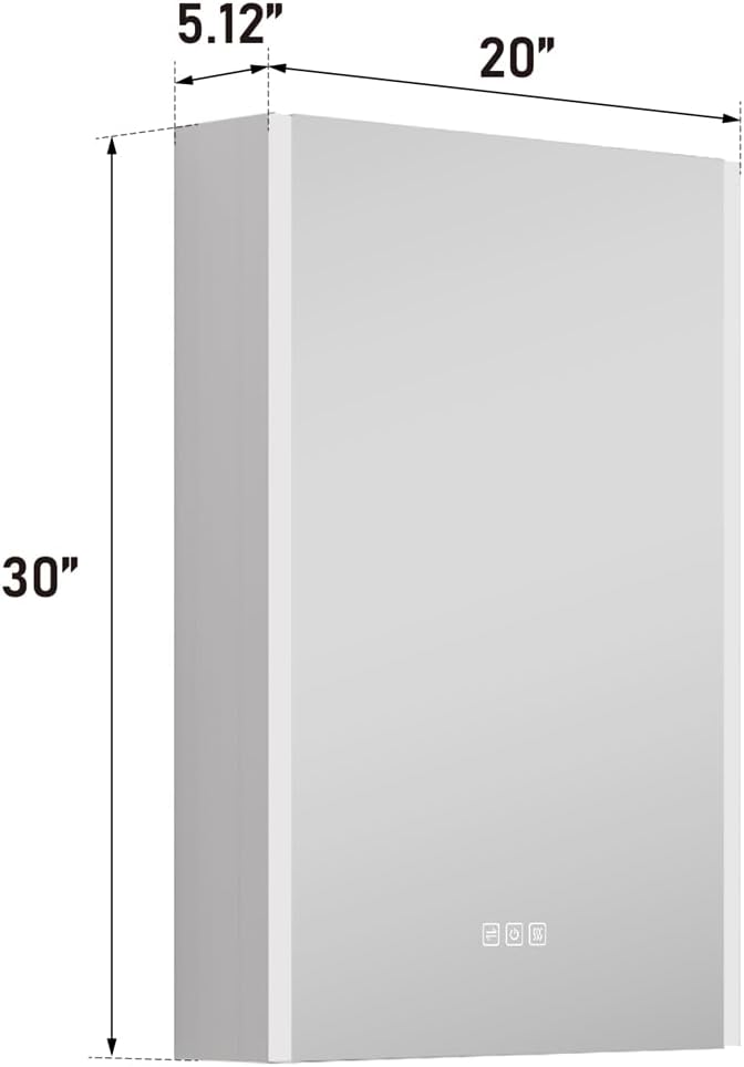 WELLFOR 20" x 30" LED Mirrored Bathroom Cabinet, Mirror Medicine Cabinet - Image 2