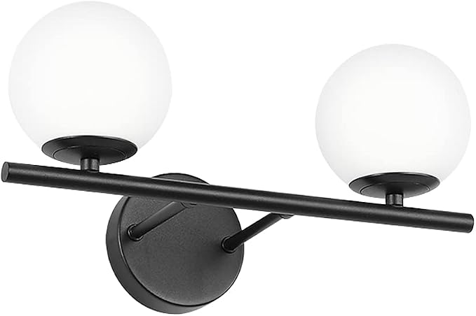 New Bathroom 2 Vanity Light Fixtures Brushed Black Milk White Globe Glass Shade by Enjoyyourhealthylife