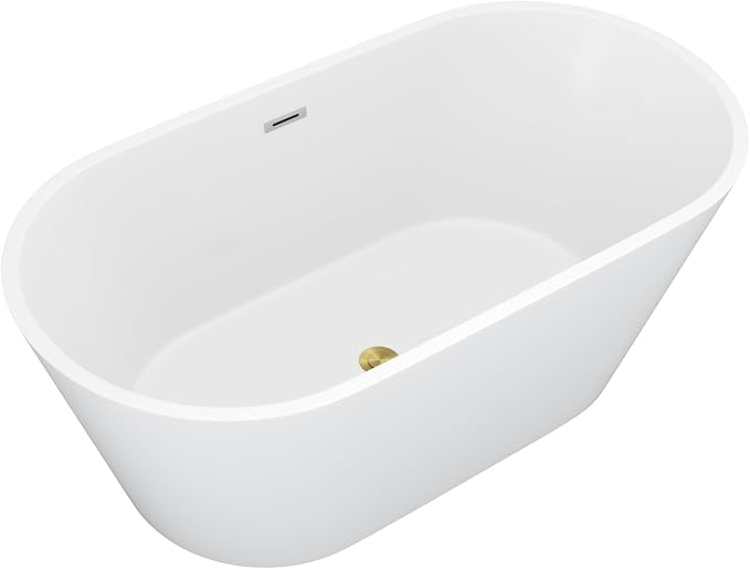 59 Inch Freestanding Acrylic Bathtub White Roll Top Soaking Tub - Image 9