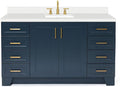 ARIEL 61" Midnight Blue Bathroom Vanity 1.5" Edge Pure White Quartz Countertop by Ariel