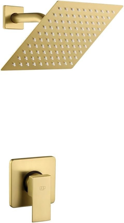 POP SANITARYWARE Shower Faucet Set Brushed Gold Bathroom Rainfall 8 Inch Shower by POPSANITARYWARE