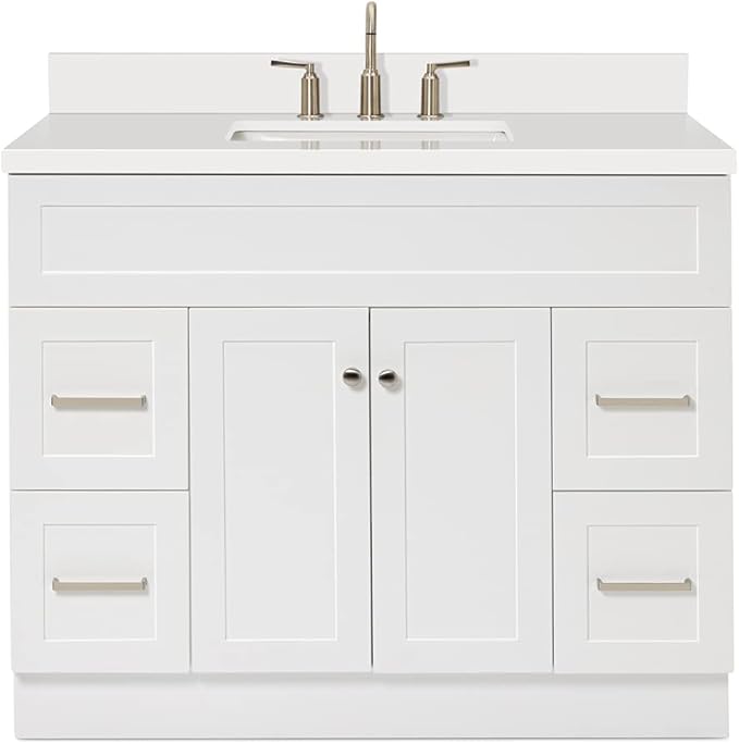 ARIEL Hamlet 43 Inch Single Sink Bathroom Vanity in White, 1.5" Edge Quartz Top - Image 10