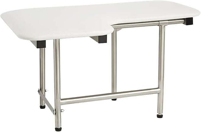 32" x 22.5" White Padded Wall Mount Folding Right-Handed Transfer Bench Shower by Seachrome