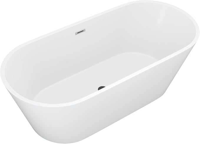 67 Inch Freestanding Acrylic Soaking Tub White Roll Top Deep Bathtub - Image 9
