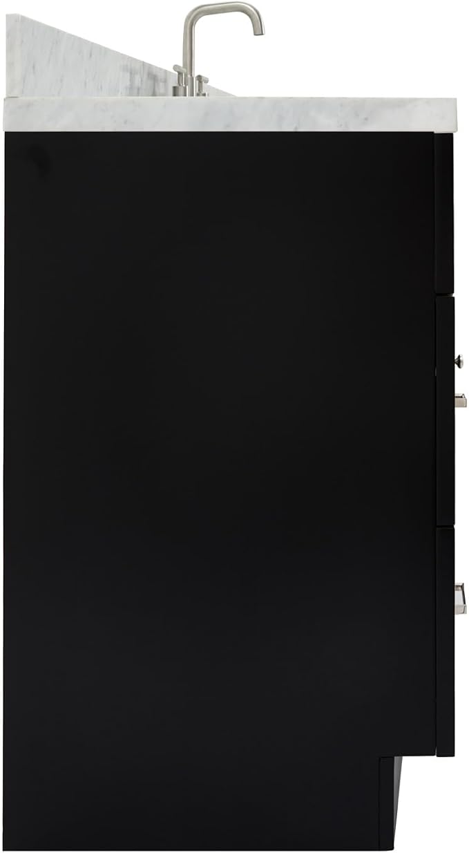 ARIEL Hamlet 67" Black Bathroom Vanity, 1.5" Edge Italian Carrara Marble - Image 9